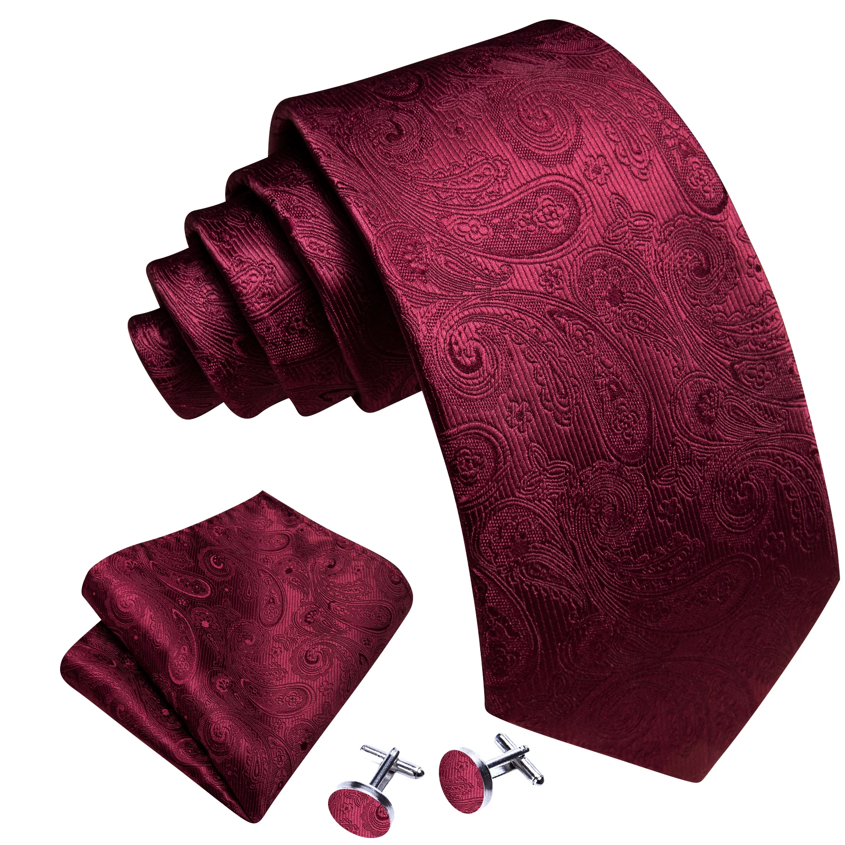 Top Trends: Barry.Wang Burgundy Silk Mens Tie Hanky Cufflinks Brooch Set Jacquard Red Wine Maroon Necktie Collar Pin For Male Wedding Events Shoppable Styles - Image 4