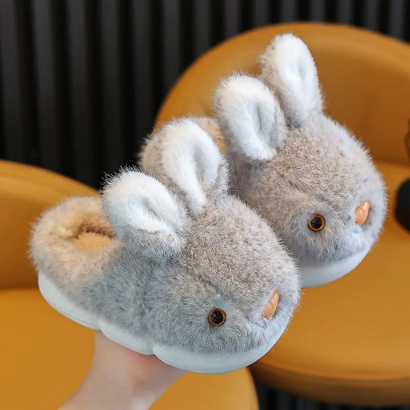 Top Trends: Winter Kid Girl Winter Fur Slides Shoes Child Rabbit Slipper Furry Home Flip Flops Fluffy Cartoon Bunny Slippers Free Shipping Shoppable Styles