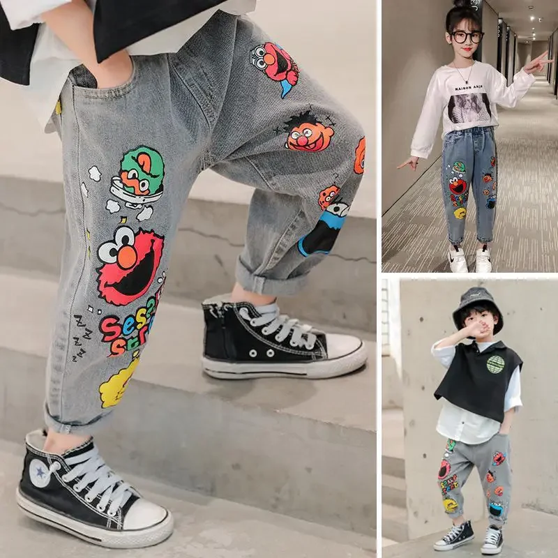 Top Trends: Boys' Jeans Spring And Autumn New Funny Head Medium And Big Children's Casual Children's Clothing Spring Loose Long Pants Shoppable Styles - Image 2