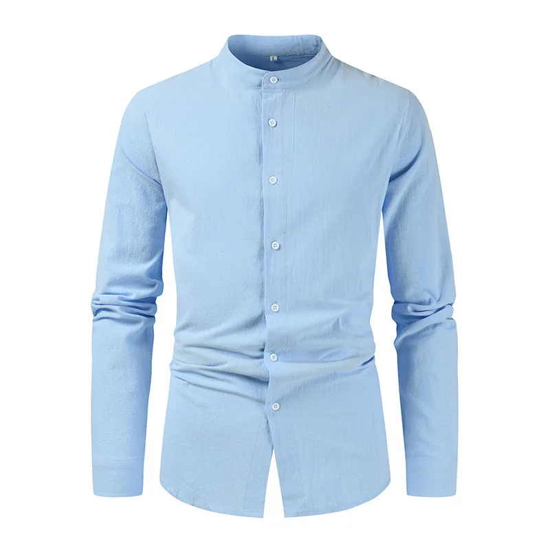 Top Trends: New Spring Autumn Stand Collar Cotton Linen Shirts Men Solid Color Long Sleeve Casual Mens Blouse Single Breasted Shirt Man Shoppable Styles