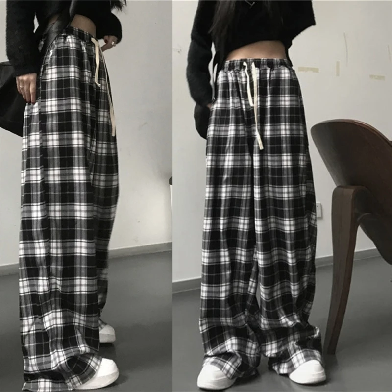 Top Trends: Wide Leg Pants Womens Teens Summer Fall Trendy Harajuku Plaid Oversized Trousers Shoppable Styles