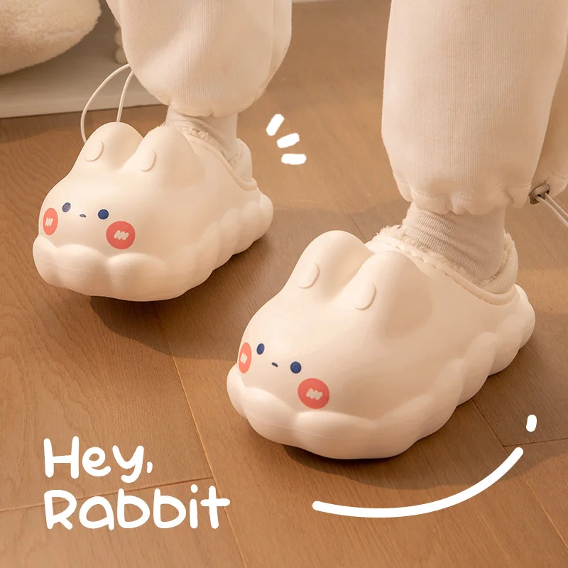 Top Trends: Cute Rabbit Cotton Home Slippers Female Winter Indoor Home Cute Cartoon Cloud Rabbit Thick Soled Warm Keeping Cotton Slippers Shoppable Styles