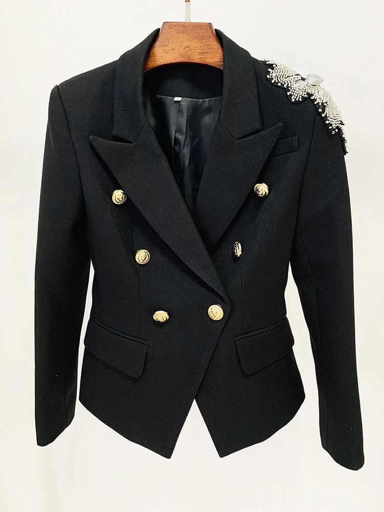 Top Trends: HIGH QUALITY Newest Fashion 2024 Designer Jacket Women's Stunning Flowers Appliques Beaded Double Breasted Lion Buttons Blazer Shoppable Styles