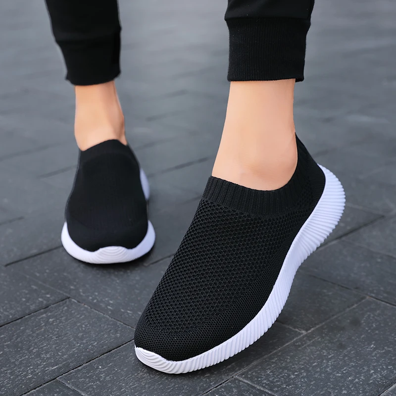 Top Trends: Plus Size 43 Breathable Mesh Platform Sneakers Women Slip On Soft Ladies Casual Running Shoes 2022 Woman Knit Sock Shoes Flats Shoppable Styles