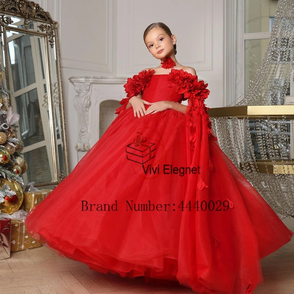 Top Trends: Boat Neck Sleeveless Flower Girls Dresses With Applique Red Sleeveless Christmas Gowns Soft Tulle 2024 Winter فلور فتاة اللباس Shoppable Styles