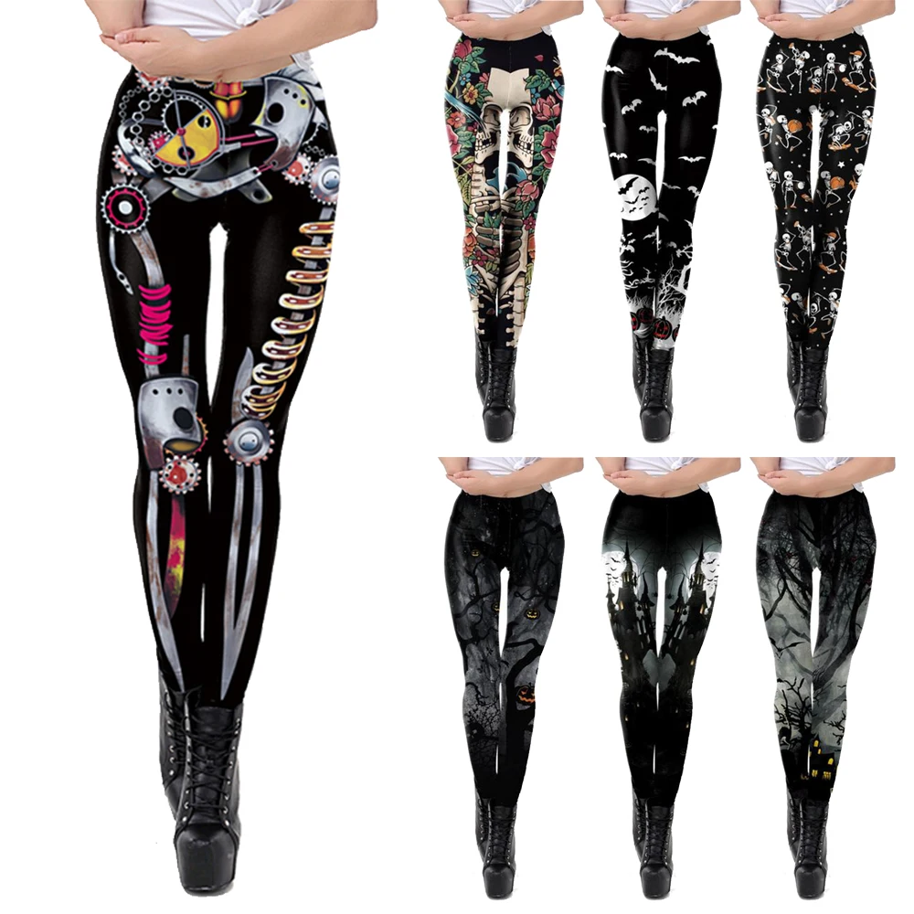 Top Trends: VIP FASHION Adult Steampunk Skeleton Leggings Adventure Halloween Party Trousers Summer Women Sexy Tight Pants Streetwear Bottom Shoppable Styles