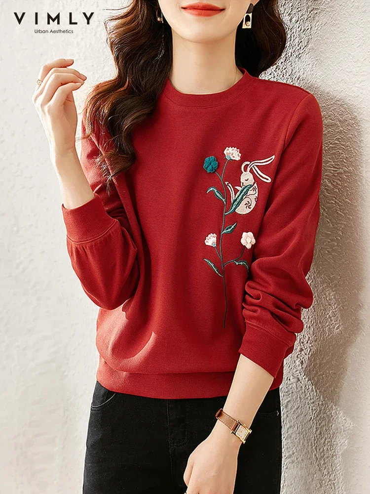 Top Trends: Vimly 2023 Autumn Pullover Round Neck Sweatshirt Women Cute Flower Embroidery Long Sleeve Tops Fall Outfits Clothes For Women Shoppable Styles