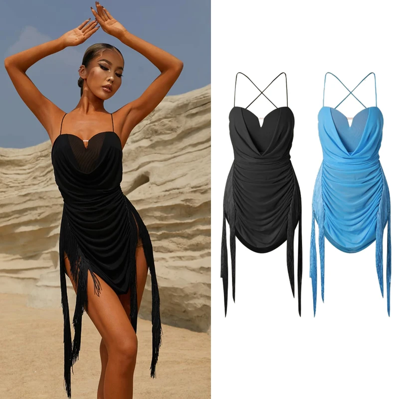 Top Trends: 2023 Latin Dance Dress Women Sexy Performance Costume Strap Backless Fringe Dress Cha Cha Rumba Dress Practice Clothes DNV17603 Shoppable Styles