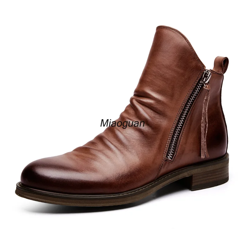 Top Trends: Men's Boots Fashion Chelsea Boots Leather Ankle Boots Double Side Zipper Non-slip Shoes For Men Platform Boots Zapatos De Hombre Shoppable Styles