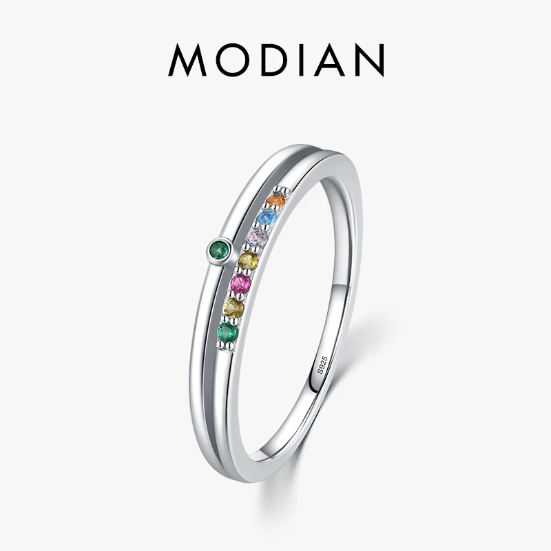 Top Trends: MODIAN 925 Sterling Silver Rainbow Cubic Zirconia Double Layer Ring For Women Geometric Design Ring Fashion Fine Jewelry Gifts Shoppable Styles