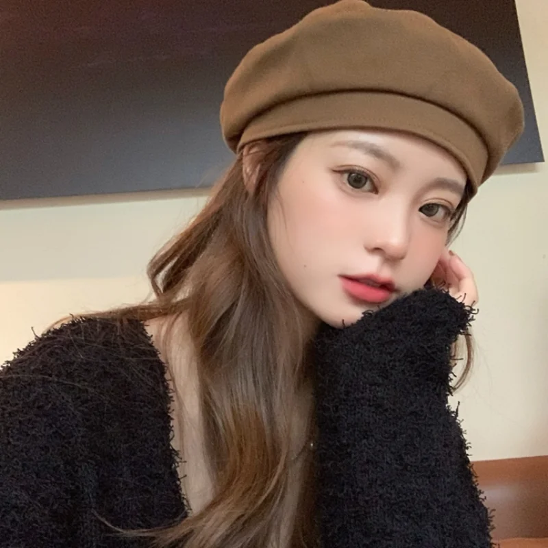 Top Trends: Cotton Women Berets Vintage French Plaid Top Military Cap Painter Hat 2021 Autumn Winter Street Girls Octagonal Beret Hats Caps Shoppable Styles