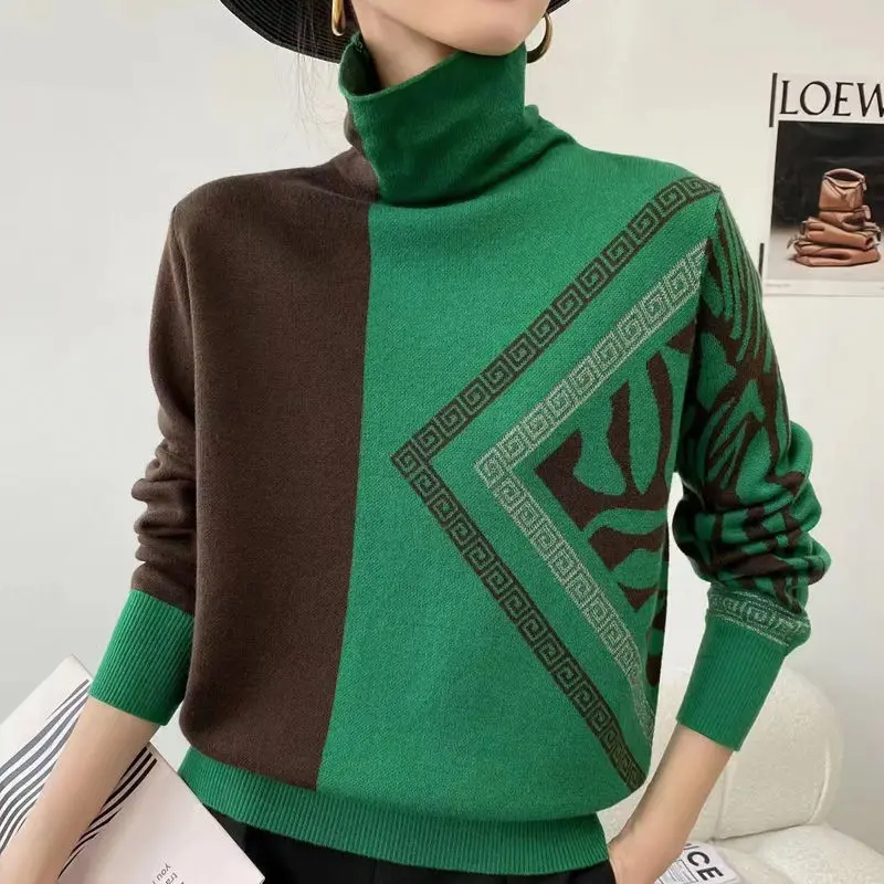 Top Trends: Female Clothing Vintage Geometric Patchwork Sweaters Fashion Houndstooth Autumn Winter Screw Thread Pile Collar Korean Jumpers Shoppable Styles