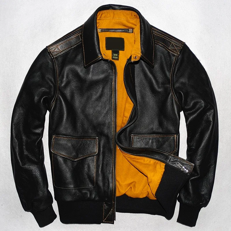 Top Trends: Military Pilot Jackets Men Genuine Leather Jacket Air Force Flight A2 Brown Calfskin Cowhide Clothes 2023 New Spring Autumn Shoppable Styles