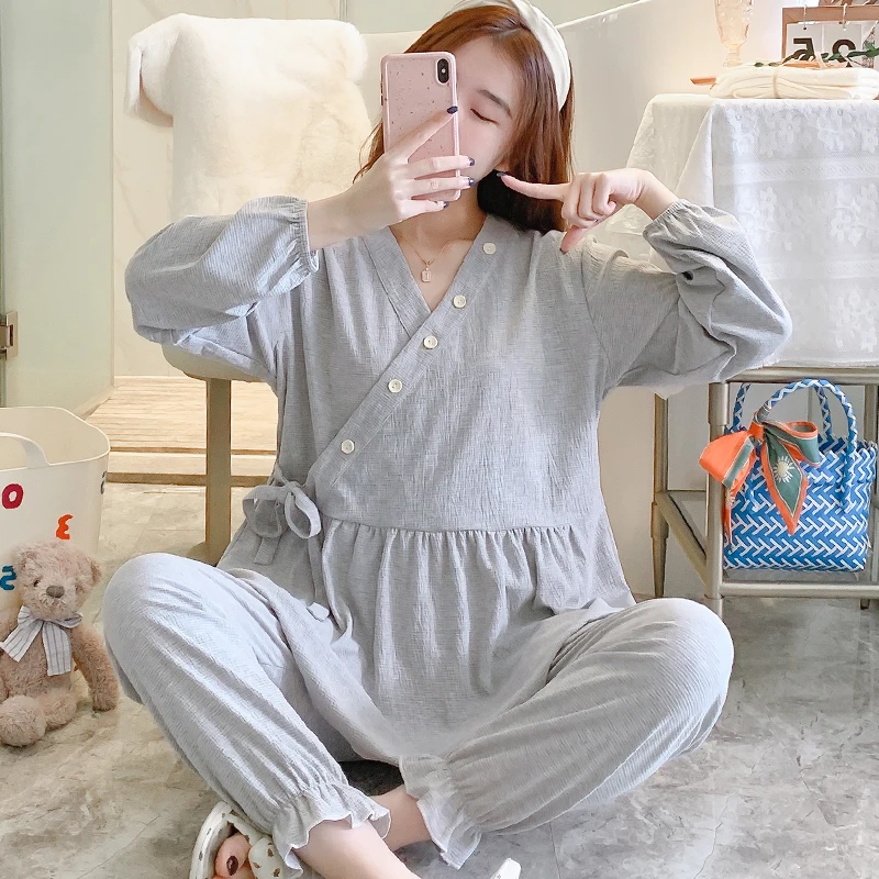 Top Trends: 65% Cotton Maternity Nursing Sleepwear Sets Spring Autumn Pajamas Clothes For Pregnant Women Pregnancy Home Sleep For Hospital Shoppable Styles