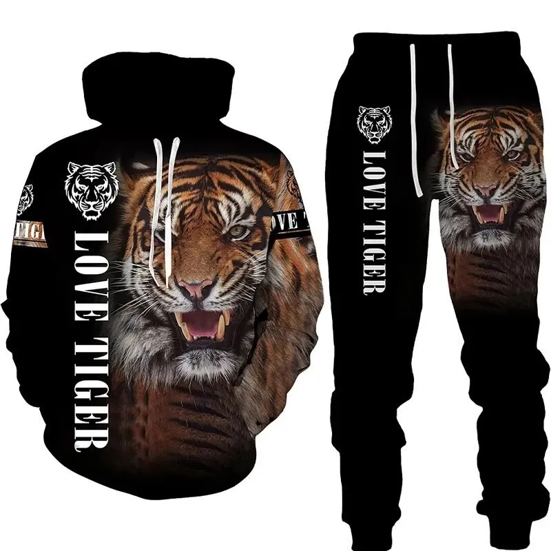 Top Trends: 2023 New Autumn Men's Animal Tiger Hooded Sweatshirt Printed Men Sportswear Pants Two-piece Set Autumn Fashion Men Clothing Set Shoppable Styles - Image 2