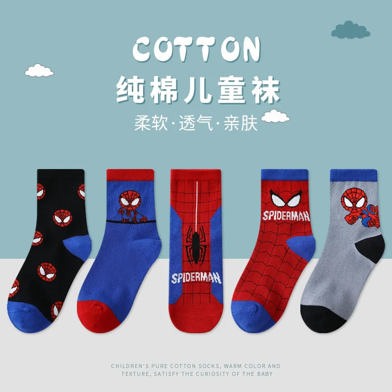 Top Trends: 5Pairs Disney Baby Socks Spiderman Cartoon Anime Cotton Boys Tube Socks Children Autumn Winter Socks Children Socks Size 0-12 Y Shoppable Styles - Image 3