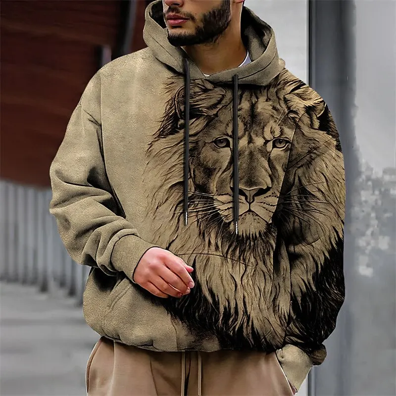 Top Trends: Lion Wolf New Hoodies Men's 3d Animal Print Autumn Fashion Street Long Sleeve Clothes For Men Clothing Loose Tops Sweatshirt Shoppable Styles