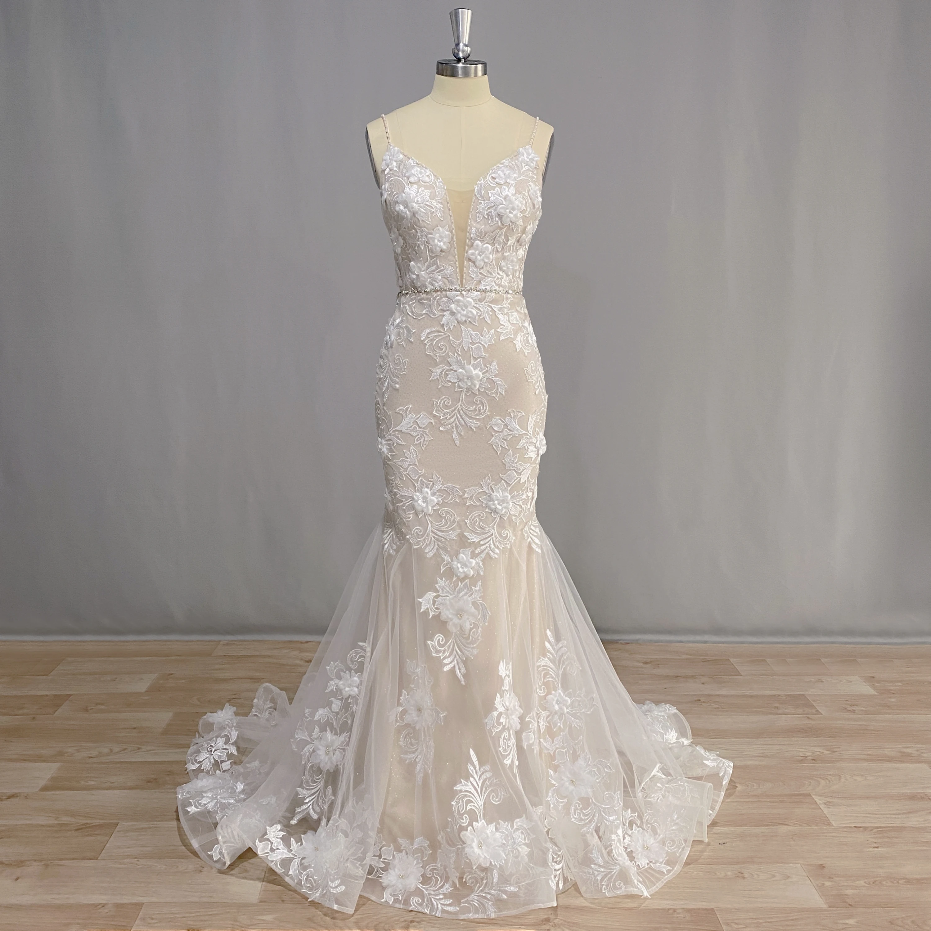 Top Trends: DIDEYTTAWL Real Picture 3D Flowers Sleeveless Sexy Mermaid Wedding Dress 2024 Spaghetti Straps Deep V Neck Backless Bridal Gown Shoppable Styles