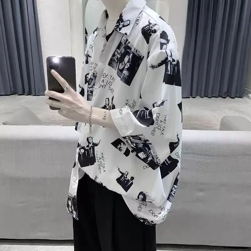 Top Trends: Fashion Lapel Printed Button Loose Korean Shirt Men's Clothing 2023 Spring New Casual Tops Half Sleeve All-match Shirts Shoppable Styles