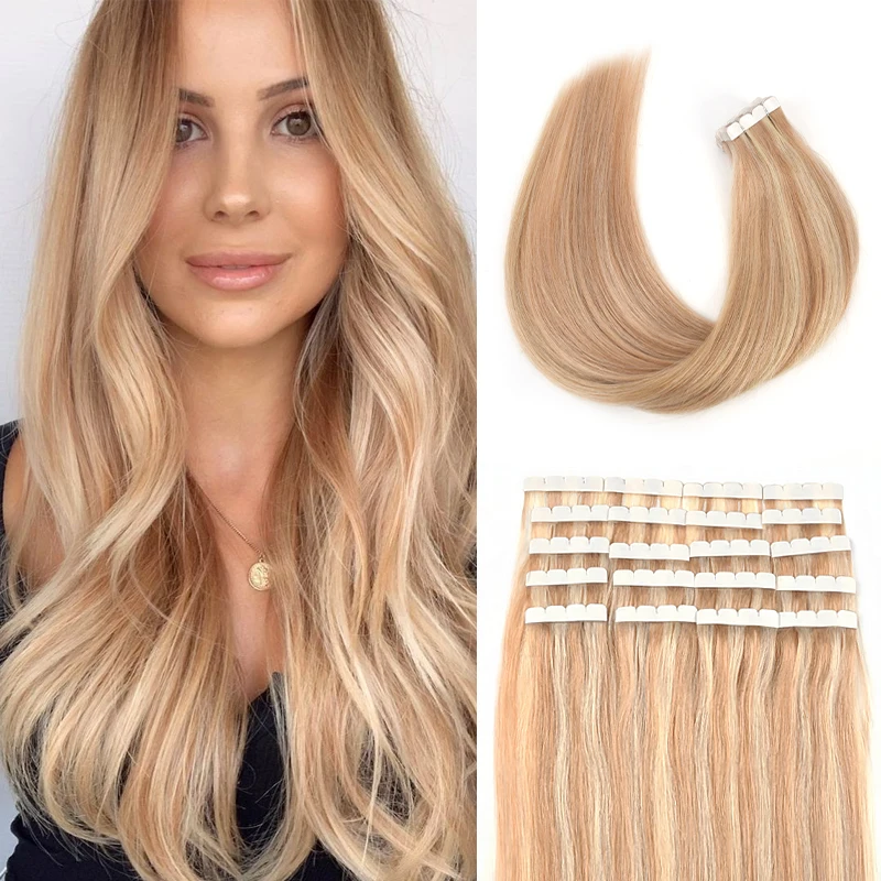 Top Trends: AW Mini Tape In Hair Extensions Human Hair Non-Remy Natural Soft Skin Weft Adhesive Hair 12''-24'' Straight Seamless Tape Ins Shoppable Styles