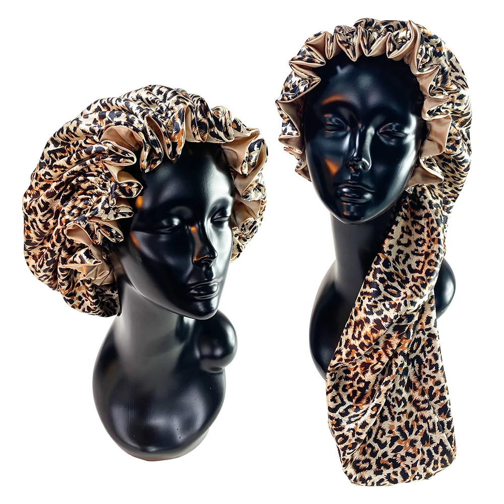 Top Trends: Leopard Print Double Layer Silky Bonnet Adjustable Elastic Band High Quality Satin Nightcap Shoppable Styles