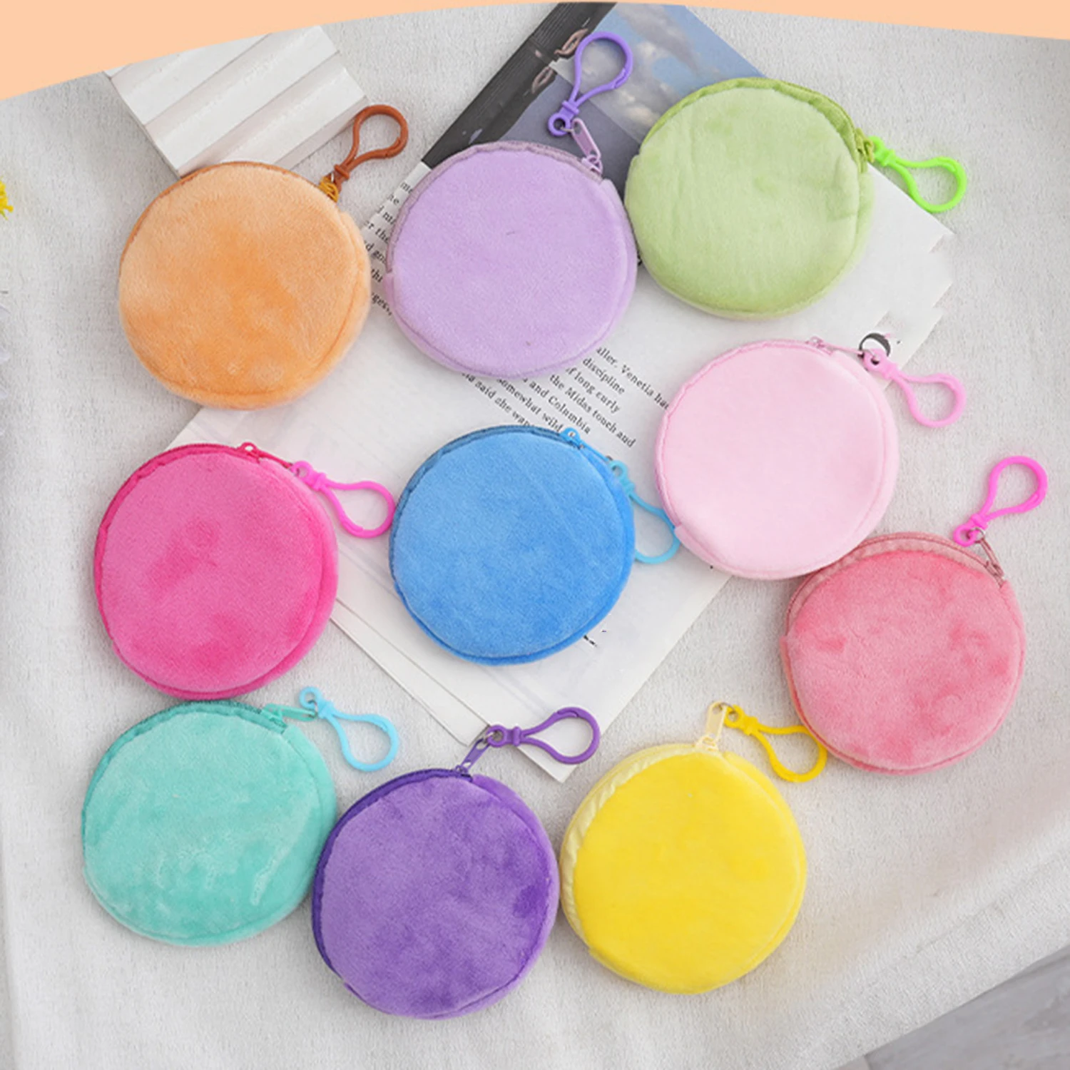 Top Trends: Round Plush Coin Purse Mini Wallet Coin Bag Solid Color Women Girls Key Bag Mini Headset Bag Purse Pouch Kid Gift Shoppable Styles