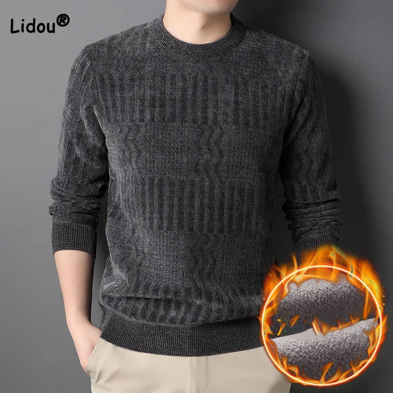 Top Trends: Casual Round Neck Solid Color All-match Men&#039;s Sweaters Warm Fashion Long Sleeve Knitted Pullovers Autumn Winter Male Clothes Shoppable Styles