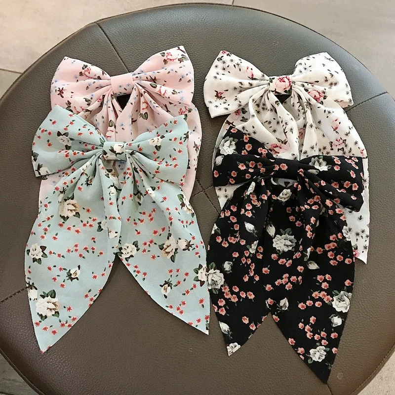 Top Trends: Fashion Floral Bowknot Hair Clips Long Ribbon Tail Flower Bow Hairgrips For Women Girls Ponytail Clip Hairpins Hair Accessories Shoppable Styles