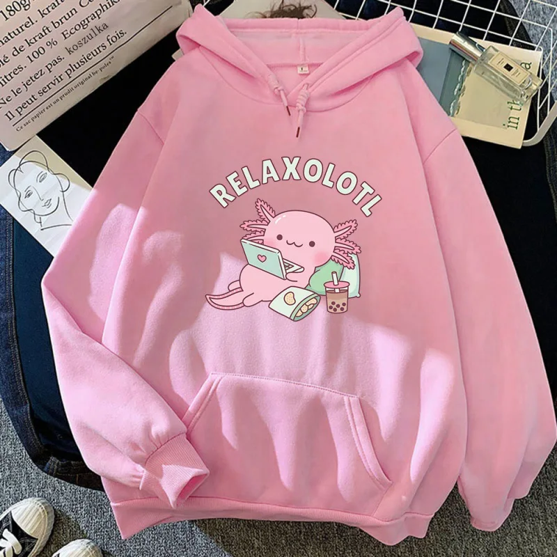 Top Trends: RELAXOLOTL Boba Milk Tea Hoodies Women Korean Style Funny Kawaii Hooded Sweatshirts Anime Harajuku Vintage Pullovers Sweatshirts Shoppable Styles