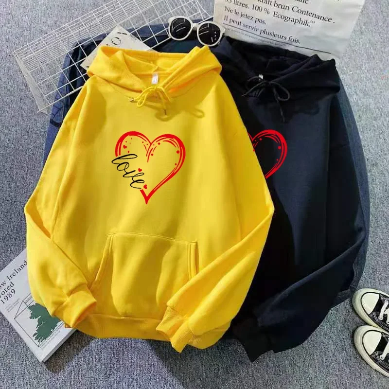 Top Trends: 2023 Streetwear Hoodie Fashion Love Print Spring Autumn Women&#039;s Fleece Sweater Long Sleeve Pullover Shoppable Styles