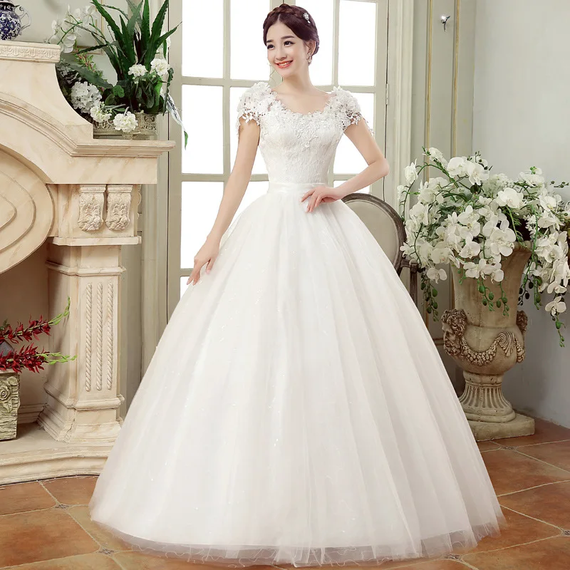 Top Trends: Elegant Wedding Dresses Short Sleeves V-Neck Net Rhinestone Backless Lace Up Bridal Ball Gown Shoppable Styles