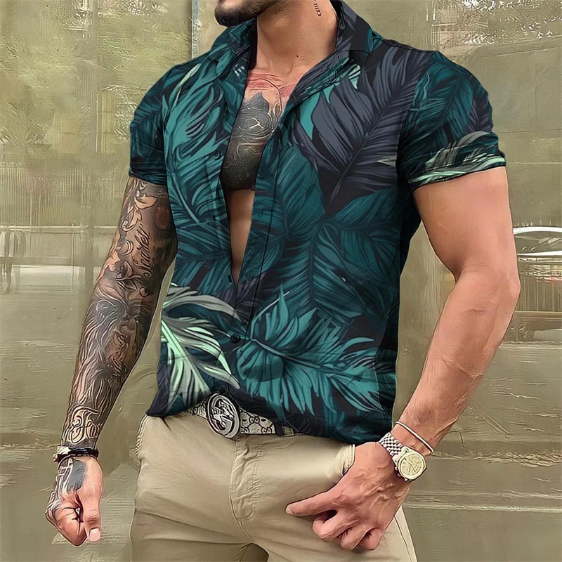 Top Trends: Men's Leaf Pattern Slim Fit Fashion Medieval Viking Casual Floral Hawaiian Short Sleeve Shirts Original New In Designer Clothes Shoppable Styles