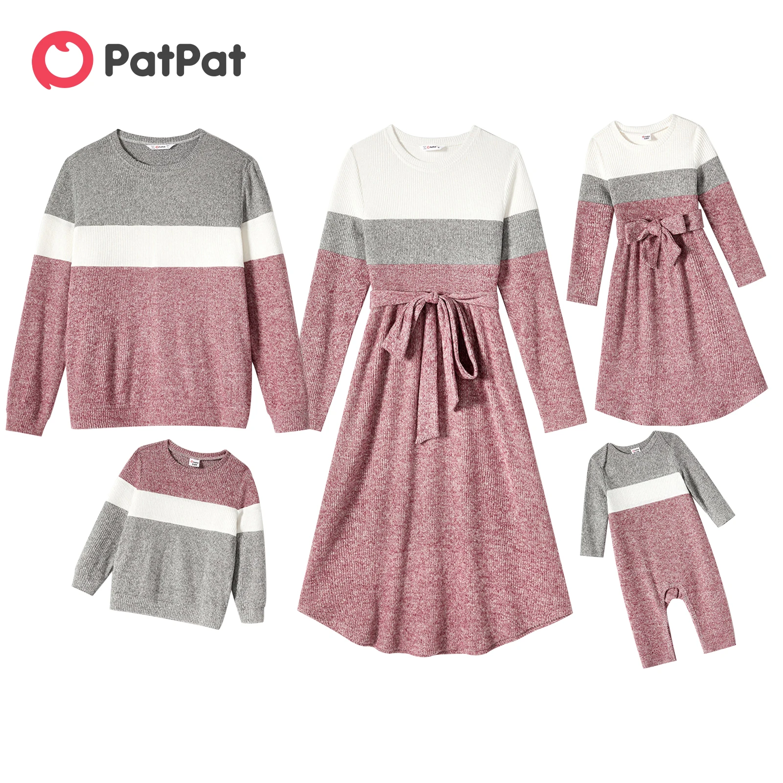 Top Trends: PatPat Family Matching Long-sleeve Colorblock Rib Knit Belted Dresses And Pullover Sets Shoppable Styles