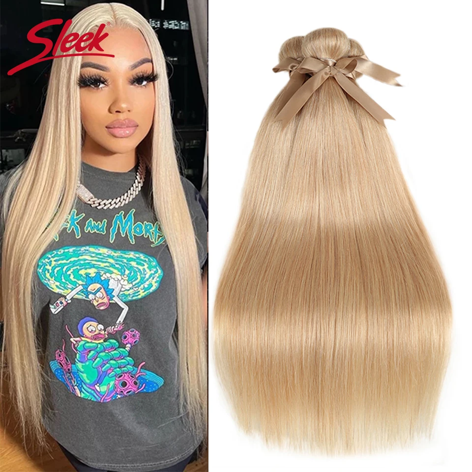 Top Trends: Sleek Remy Brazilian Straight Hair Weave Bundles 10 To 26 Inches Natural Straight Human Hair Extension Honey Blonde P27 / 613 Hair Shoppable Styles