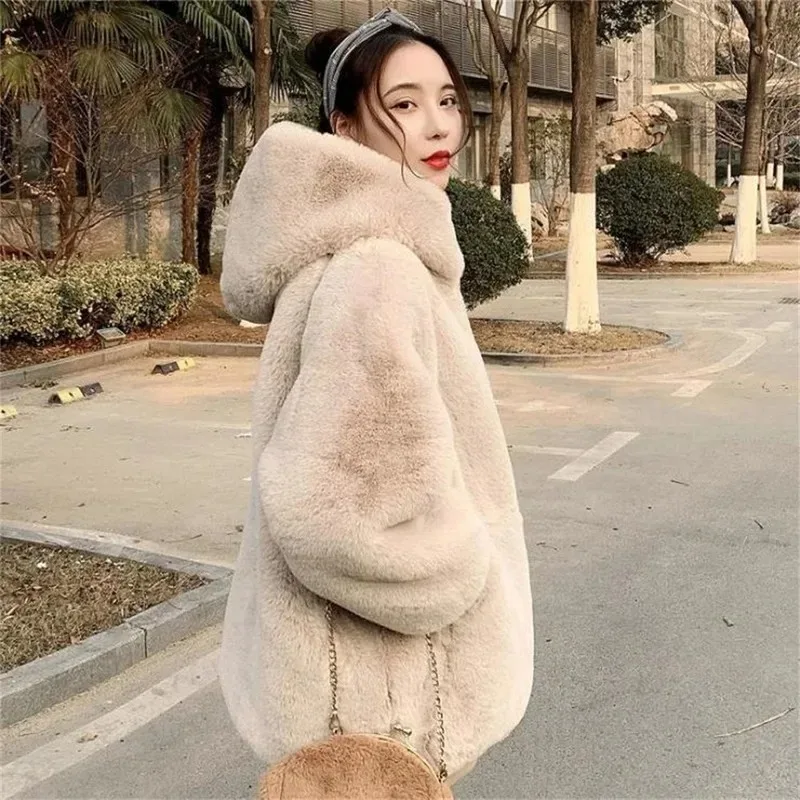 Top Trends: Fashion Faux Fur Winter Loose Sweater Women Thick Warm Warm Fur Furry Coat Mid-length Zipper Hooded Waterproof Mink Fur Coat Shoppable Styles