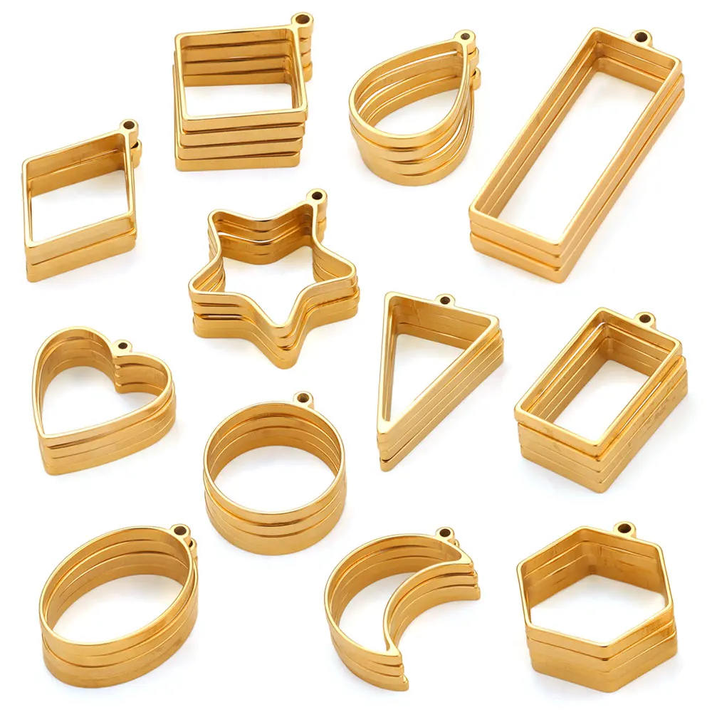 Top Trends: 10pcs Stainless Steel Geometric Figure Charm Hollow Glue Blank Pendant Tray Bezel Charms For Jewelry Making Supplies Findings Shoppable Styles