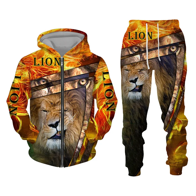 Top Trends: Autumn And Winter Men's Tracksuit 3D The Lion Print Zipper Hoodies Sweatshirts Pants Sets Casual Mens Clothing Women's Tracksuit Shoppable Styles - Image 2