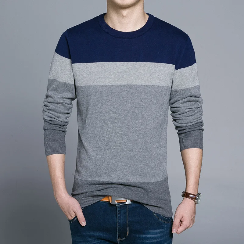 Top Trends: 100% Cotton Top Grade Designer New Fashion Brand Plain Pullover Striped Knitted Sweater Men Korean Casual Jumper Clothes Men Shoppable Styles