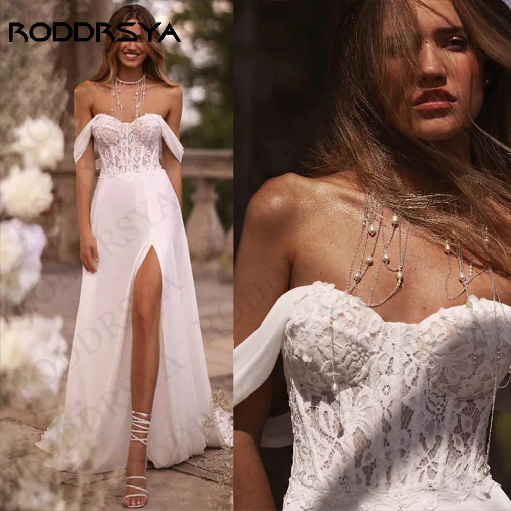 Top Trends: RODDRSYA Boho Off Shoulder Wedding Dress Bridal Elegant Lace A Line Sweetheart Neck Chiffon Split Bride Gown Vestidos De Novia Shoppable Styles