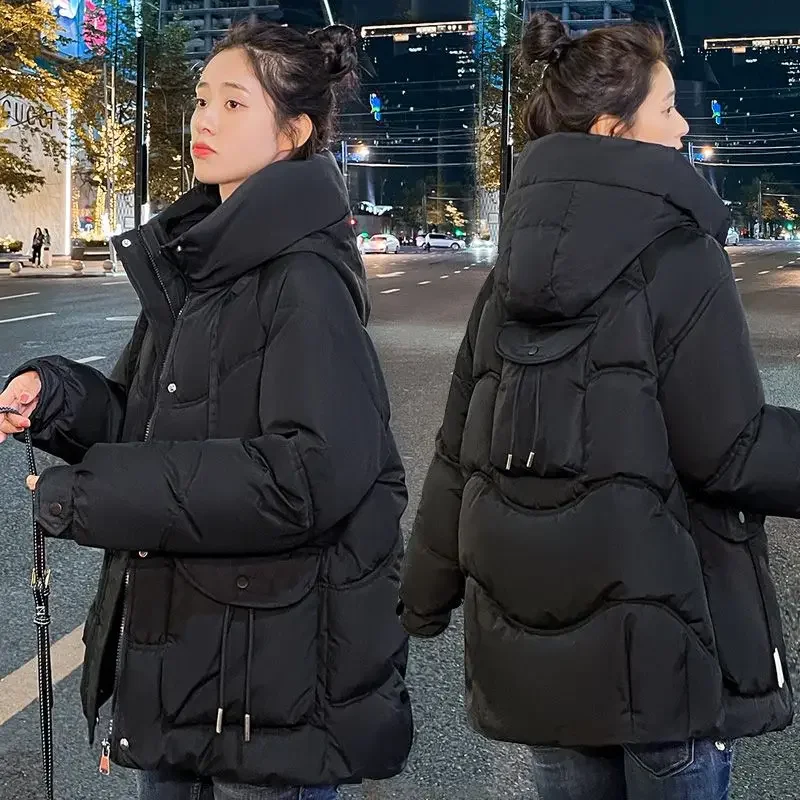 Top Trends: 2023 Hooded Parka Women Winter Coat Cotton Padded Jacket Pocket Puffer Jacket Thickened Warm Korean Fashion Outerwear Shoppable Styles