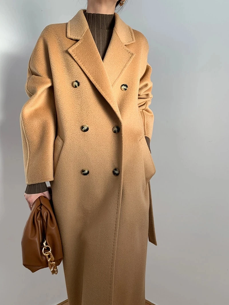 Top Trends: Winter 20% Cashmere Coat Female Mid-length Loose Black Wool Coat Women Ripple Fashion 2022 Autumn Double Breasted Camel Red Coat Shoppable Styles