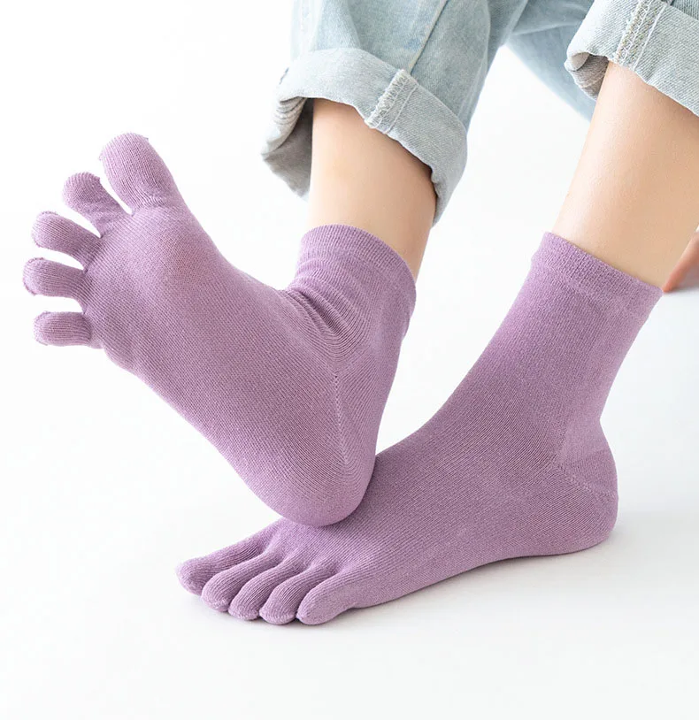 Top Trends: Solid Color Cotton Five Toe Socks Grey Black Middle Tube Socks Women&#039;s Socks Autumn Winter Warm Breathable Five Fingers Socks Shoppable Styles