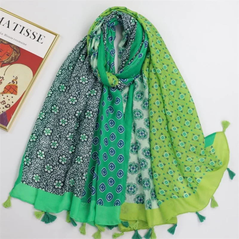 Top Trends: 180*90Cm Viscose Scarves For Women Design Green Garden Floral Tassel Shawls And Wraps Pashmina Stole Bufandas Muslim Sjaal 2023 Shoppable Styles