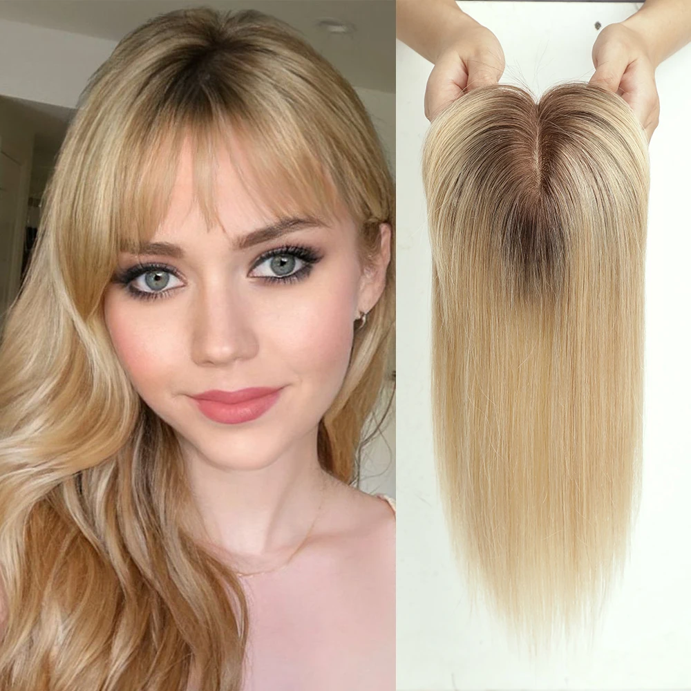 Top Trends: 100% Remy Human Hair Toppers With Bangs Blonde Ombre Hair Pieces Silk Base Clip In Topper Top Hair For Women With Thinning Hair Shoppable Styles