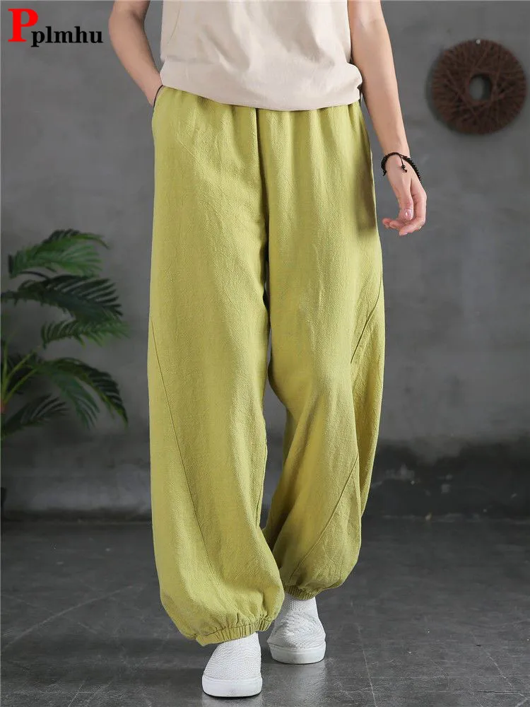 Top Trends: Summer Cotton Linen Women Big Size Bloomers Pants Casual Hig Wiast Ankle-length Pantalones Thin Baggy 4xl Mom Jogger Sweatpants Shoppable Styles