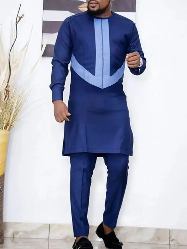 Top Trends: Kaftan Summer Men&#039;s Suit Round Neck Long-sleeved Top Pants African Round Traditional Outfit National Style 2023 New In Shoppable Styles