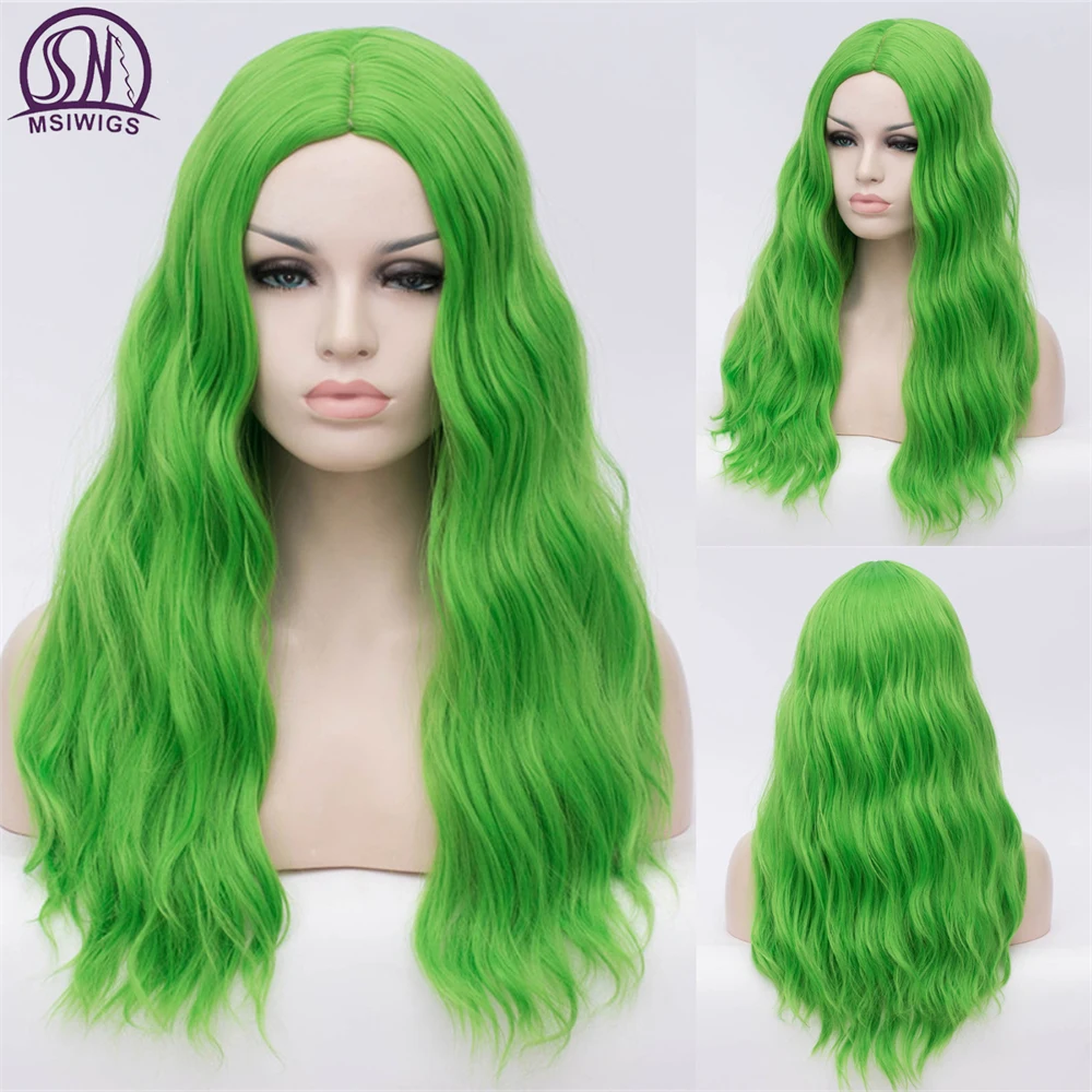 Top Trends: MSIWIGS Wavy Synthetic Wigs For White Black Women Long Green Middle Line Red Wig Cosplay Heat Resistant Pink Rose Net Shoppable Styles