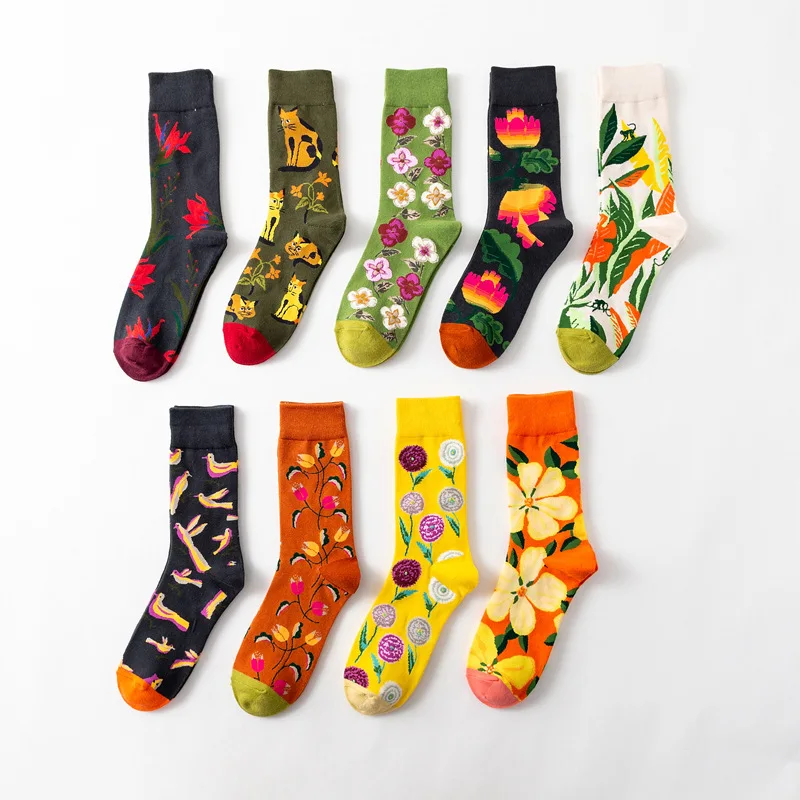 Top Trends: 1 Pair Women Socks Cartoon Art Octopus Flower Plant Kawaii Funny Casual Female Cotton Sock Hosiery Streetwear Harajuku Crew Sox Shoppable Styles