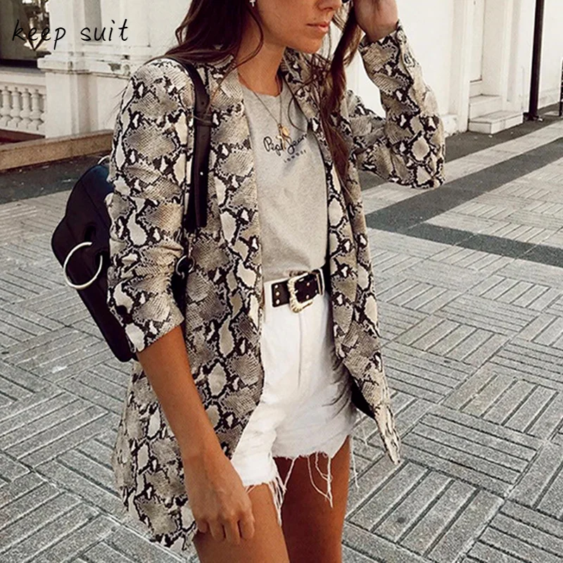 Top Trends: Snake Print Blazer Female Buttonless Suit 2022 Office Lady Retro Casual Long-sleeved Jacket Fashion Commuter Temperament Blazer Shoppable Styles