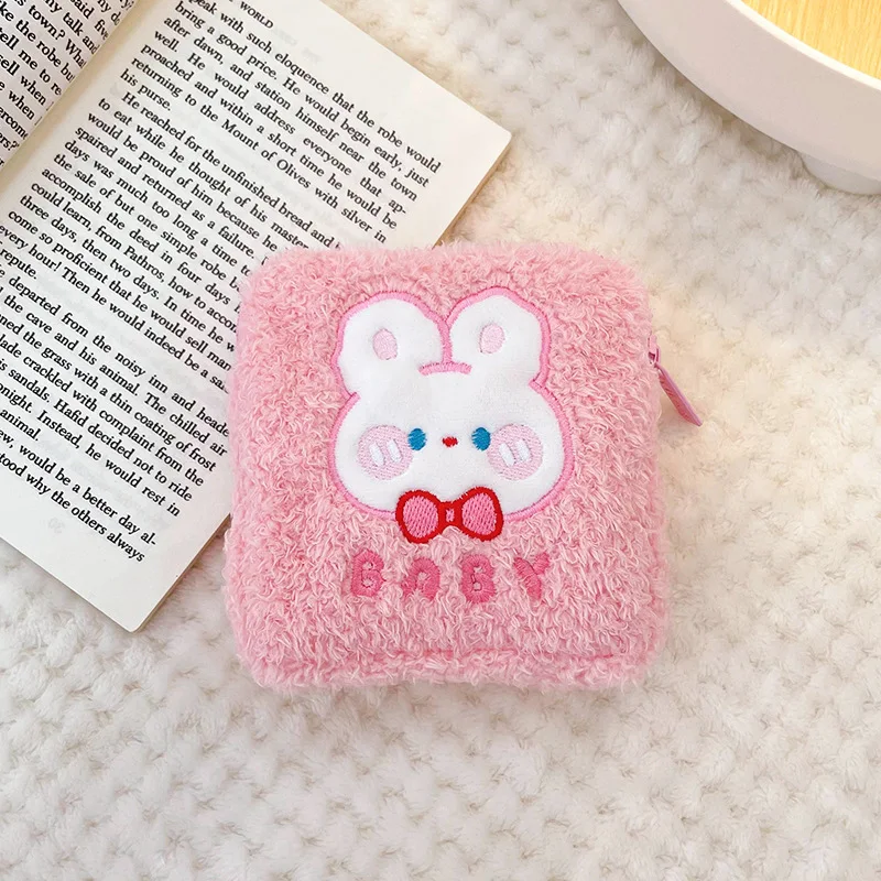 Top Trends: Plush Tampon Storage Bag Women Pink Rabbit Small Sanitary Napkin Toiletry Bag Travel Cosmetic Bags Girls Tampon Holder Organizer Shoppable Styles